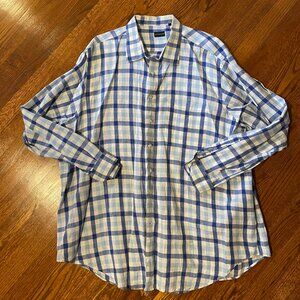 Rochester Big & Tall Blue/White Check Linen Shirt - Size 3XLT
